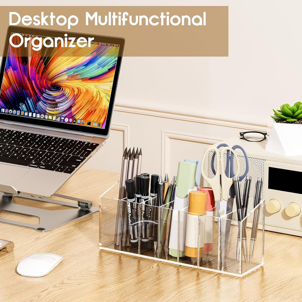 Acrylic 6-Compartment Makeup Organizer 2PCS, Transparent Plastic Makeup Brush Holder, Perfect Bathroom Vanity Storage Solution for Makeup Brushes, Eyebrow Pencils, and More