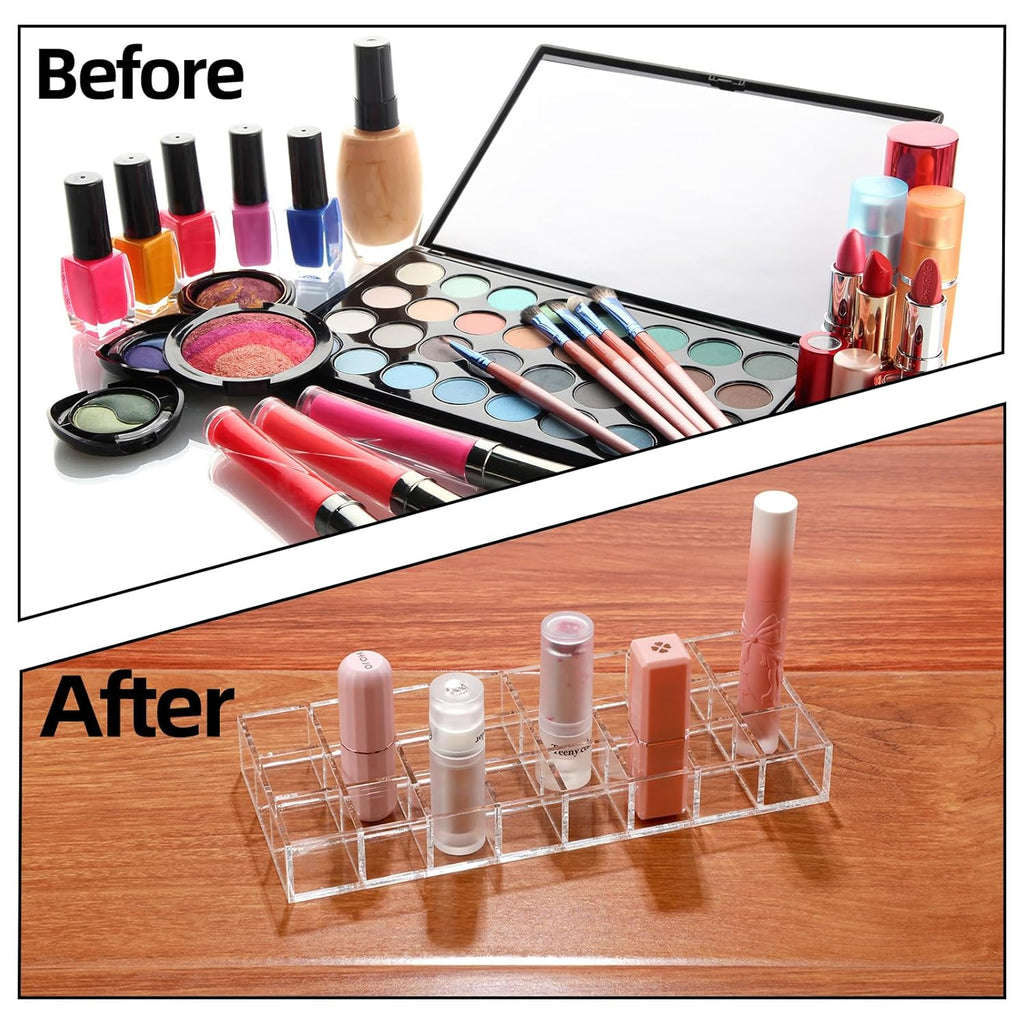 Kigley 3 Pcs Clear Lipstick Organizer Acrylic Lip Gloss Holder Cosmetic Storage Lipstick Display Case for Women Perfume Sample Drawer Brushes Bottles Birthday Gift(24 Grid)