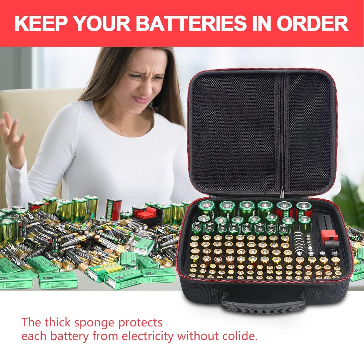 Glamgen Battery case organizer with Tester (BT168), Battery Storage case Holds 126 Batteries Various Sizes AAA AA C D 9V Lithium 3V, Batteries Holder Organizer