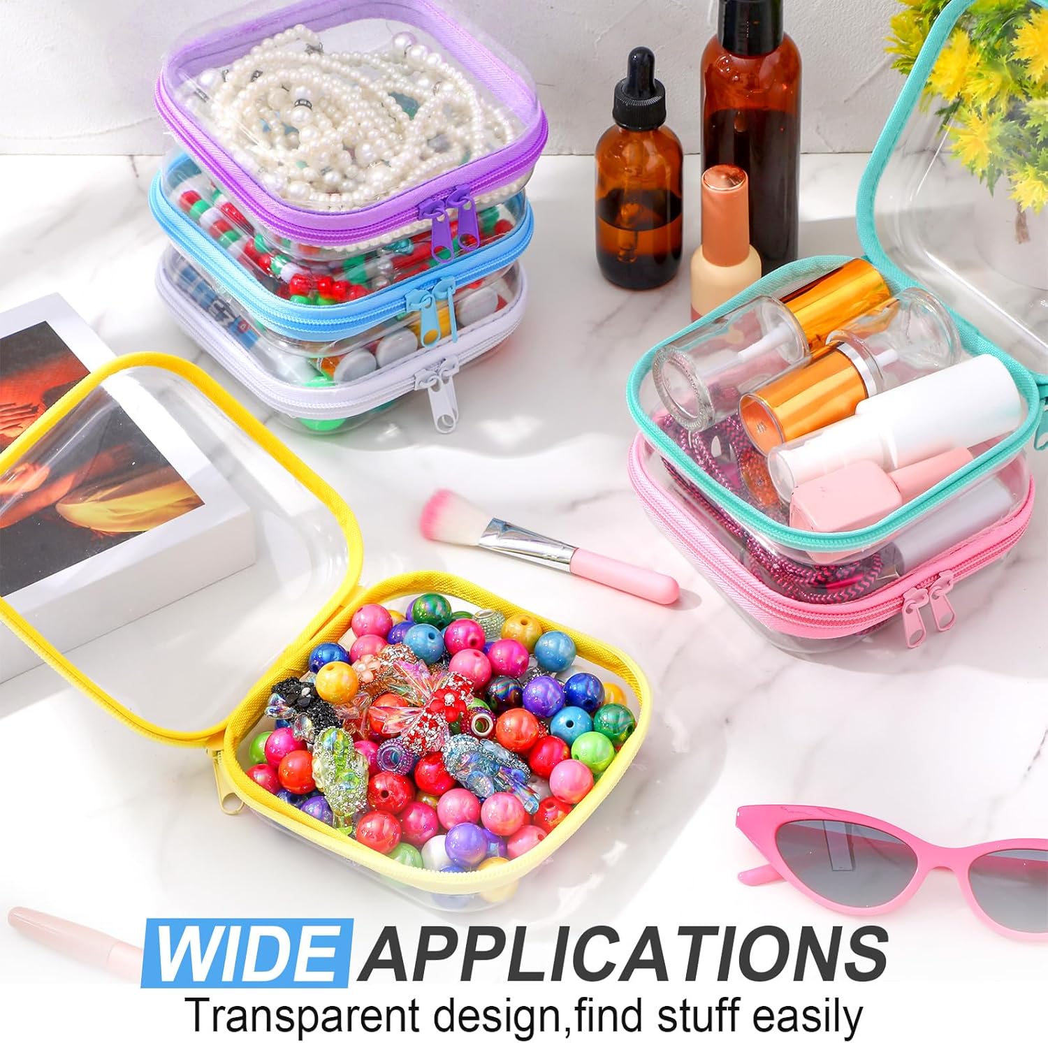 Sanwuta 6 Pcs Clear Hard Zipper Case Hard Plastic Zipper Pouches Transparent Makeup Bag Pencil Pouches for Travel Snacks Christmas Trinket Storage Organizer Box(Colorful,5 x 5 x 2 Inch)