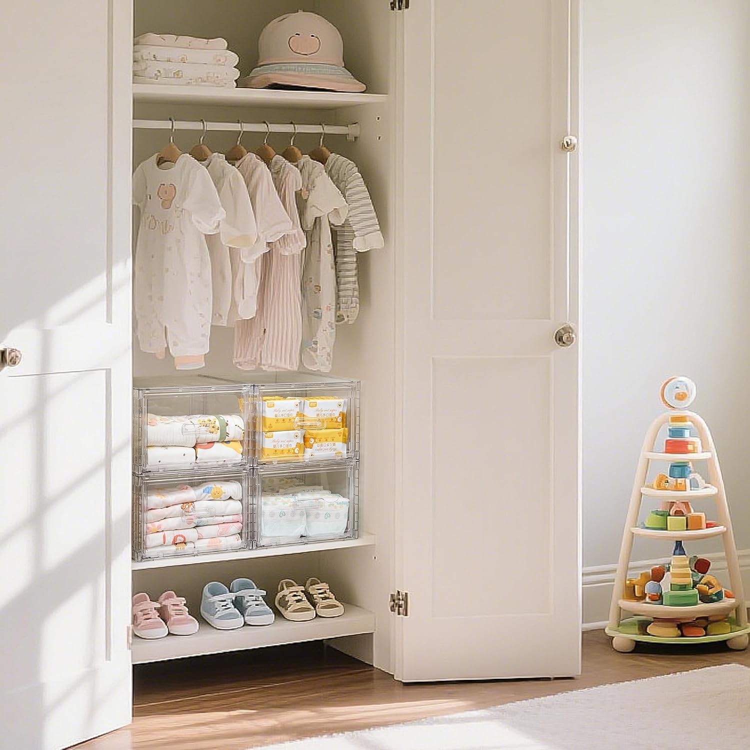 Vtopmart 2 Pack 15QT Clear Stackable Storage Drawers,Easily Assemble Closet Organizers,Plastic Storage Bins for Bathroom,Cabinet,Kitchen Pantry,Under Sink Organization(Medium)