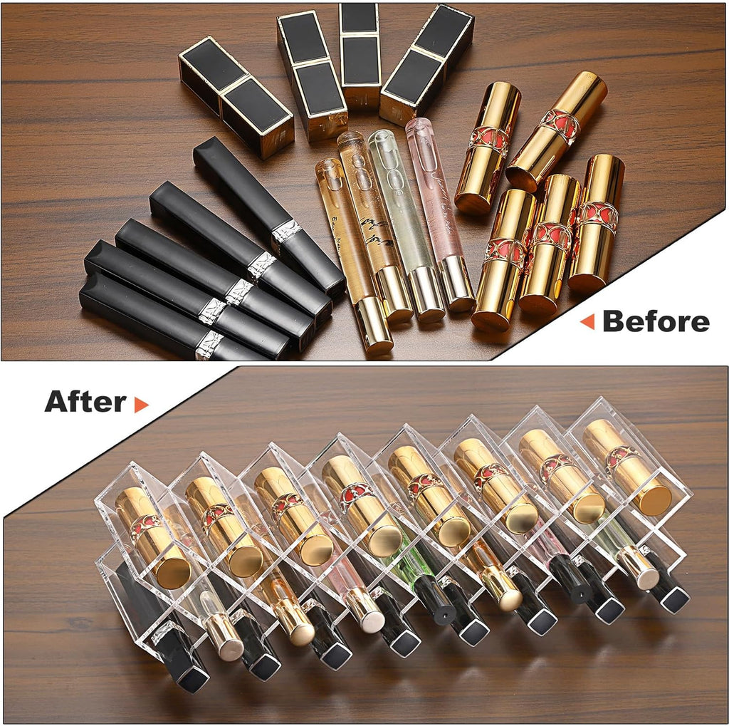 ELLDOO Rollerball Perfume Organizer, 23 Spaces Clear Acrylic Perfume Storage Holder Beauty Scent Holder, Stackable Makeup Lipgloss Lipstick Display Case Lip Gloss Storage Stand (8-Tier)