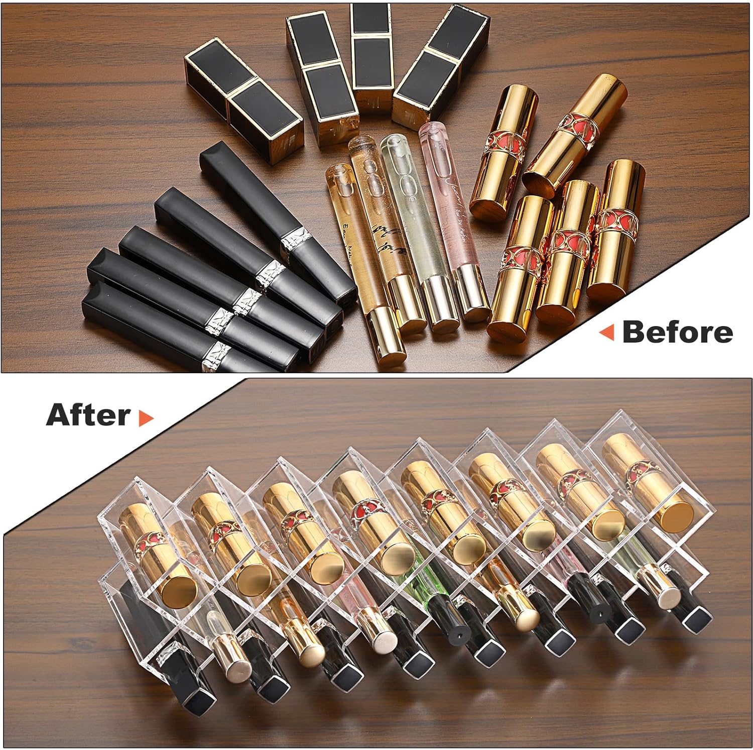 ELLDOO Rollerball Perfume Organizer, 23 Spaces Clear Acrylic Perfume Storage Holder Beauty Scent Holder, Stackable Makeup Lipgloss Lipstick Display Case Lip Gloss Storage Stand (8-Tier)