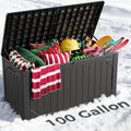 100 Gallon Outdoor Storage Box, Lockable Resin Deck Box for Patio Cushions, Throw Pillows, Garden Tools, Weatherproof Large Outdoor Storage Bench for Yard, Porch, or Balcony