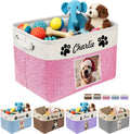 Personalized Dog Toy Storage Basket Custom Dog Name Photo Cat Pet's Gift Baskets Collapsible Organizer Box Foldable Storage Basket with Handle for Toys, Coats, Clothing, Blankets, Pink