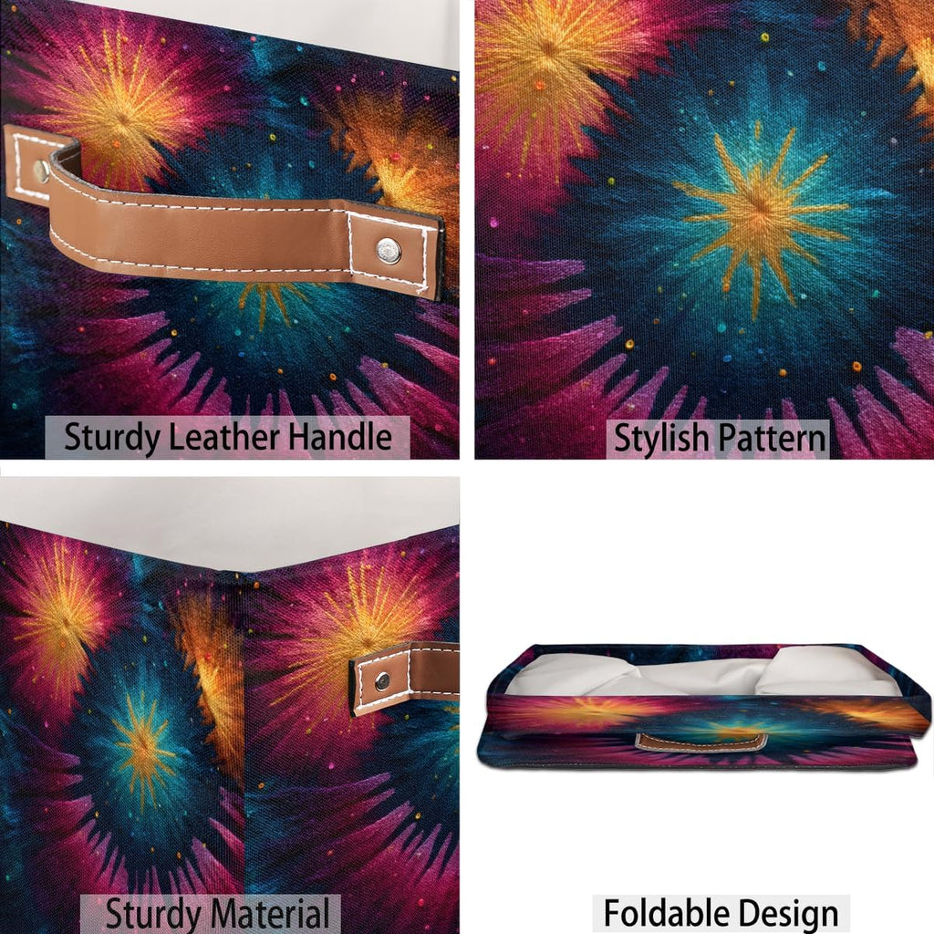 TropicalLife 13x13x13 Inch Large Fabric Storage Cube Tie Dye Foldable Storage Bin with Handles Organizer Boxes Cube Basket for Shelves Organizing Closet