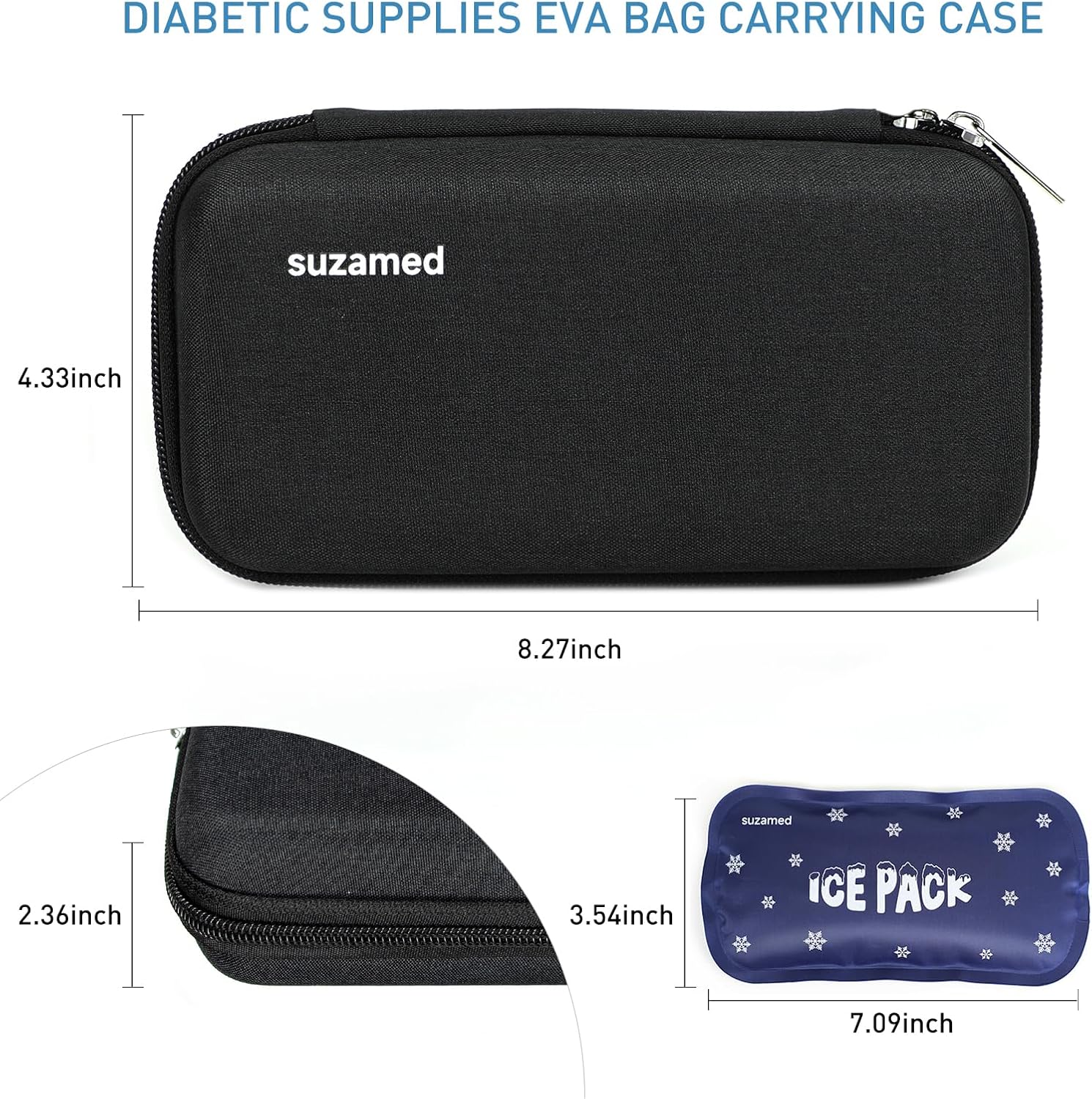 Insulin Cooler Travel Case,EVA Insulation Travel Medicine Kit with 2 Ice Packs for Diabetes Care,Insulin Pen and Other Diabetic Supplies (Black)