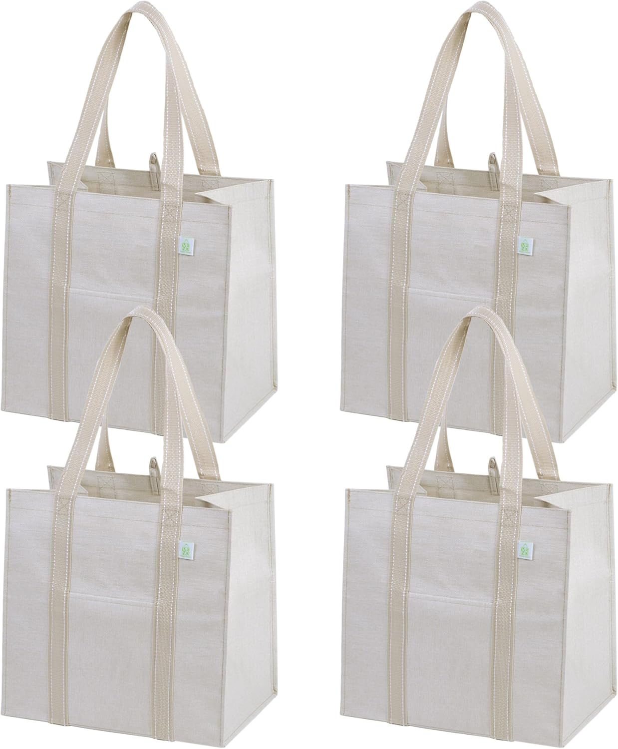 VENO 4 Pack Reusable Grocery Bags, Heavy-Duty Shopping Bags with Handles, Bags for Shopping Cart with Hard Bottom to Stand Upright, Foldable, Multi-Purpose, Sustainable (Beige, 4 Pack)