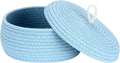 Sea Team Round Cotton Rope Storage Basket with Lid, Decorative Woven Storage Bin, Pot, Caddy, Organizer, Container for Snacks, Towels, Plants, 10 x 4.5 Inches (Small, Shallow, Blue)