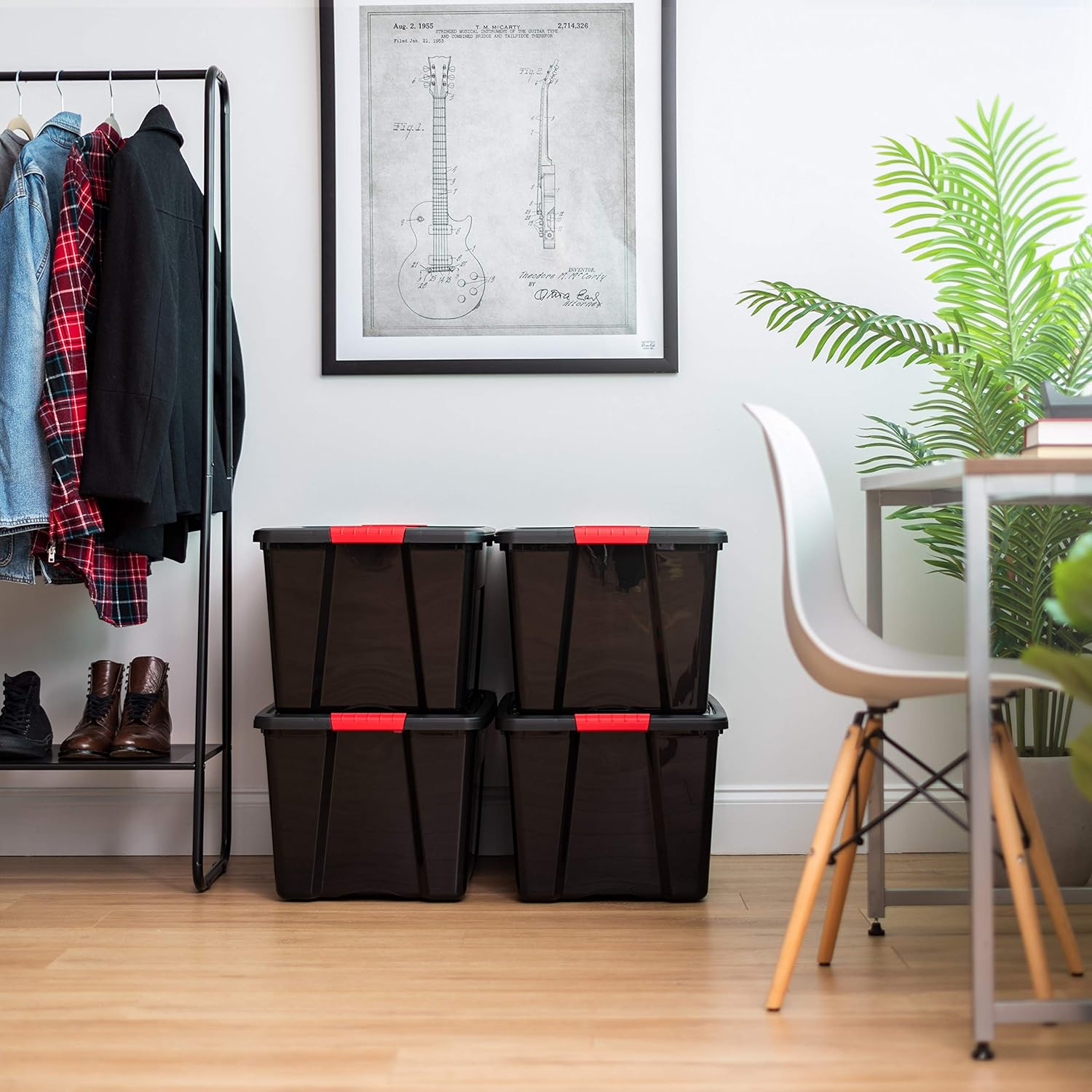 IRIS USA 72 QT Plastic Storage Box with Lid and Latches - 4 Pack - BPA-Free, Garage Organizing Solution, Durable Nestable Stackable Containers, Secure Pull Handle - Black