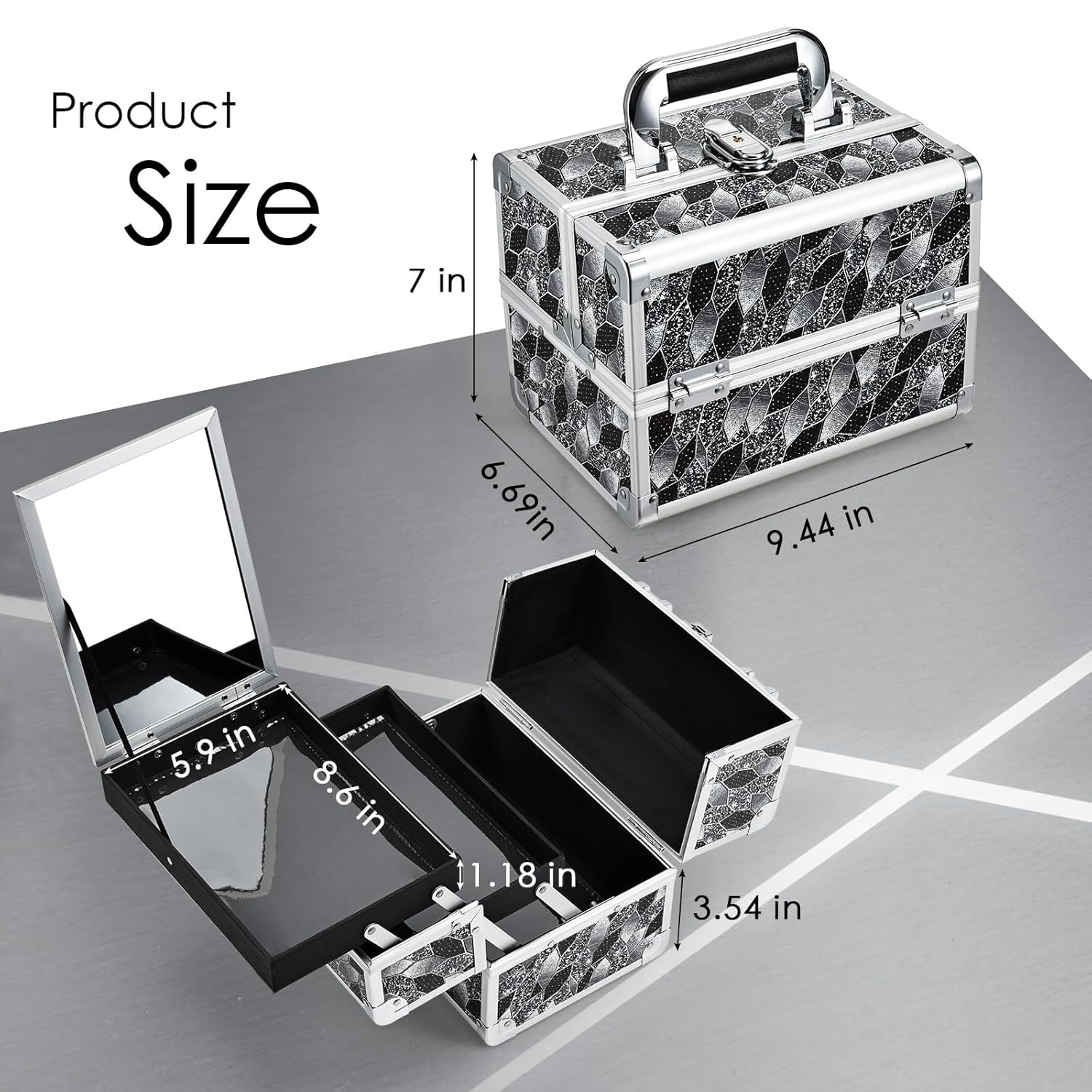 Joligrace Makeup Case Organizer Makeup Box Portable Cosmetic Train Case Hard Vanity Storage with 2 Trays Mirror Locking Make Up Travel Case for Cosmetics Nail Kits Travelling Organizer Modern Style