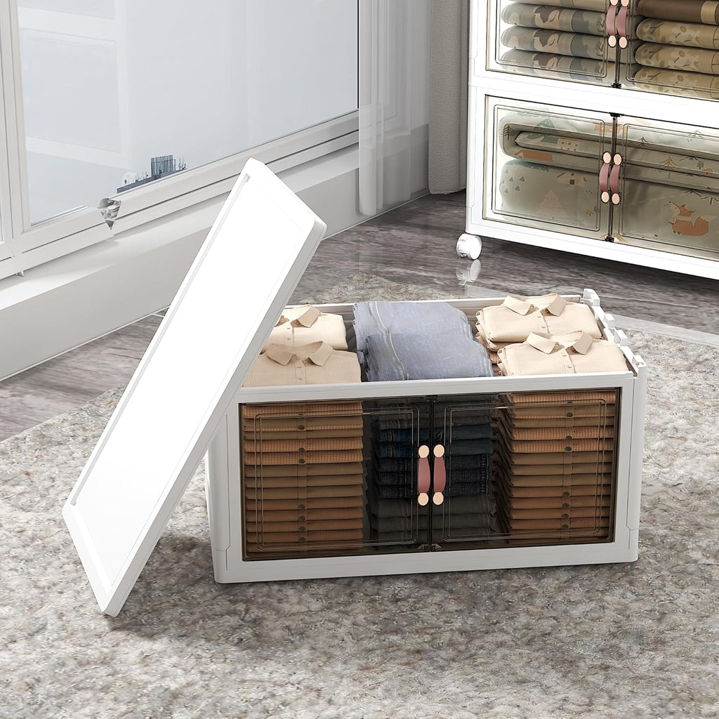 Extra Large Stackable Storage Bins with Lids & Wheels & Door, 448QT-112QT/28GAL*4Pack Foldable Collapsible Closet Organizers, Plastic containers drawers for bedroom Dorm