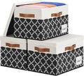 GhvyenntteS Extra Large Storage Bins with Lids, Foldable Fabric Storage Boxes with Lids and 3 Handles, Storage Baskets with Label Window (3 Pack, White&Lattice Black, 15.75x11.8x10.2)