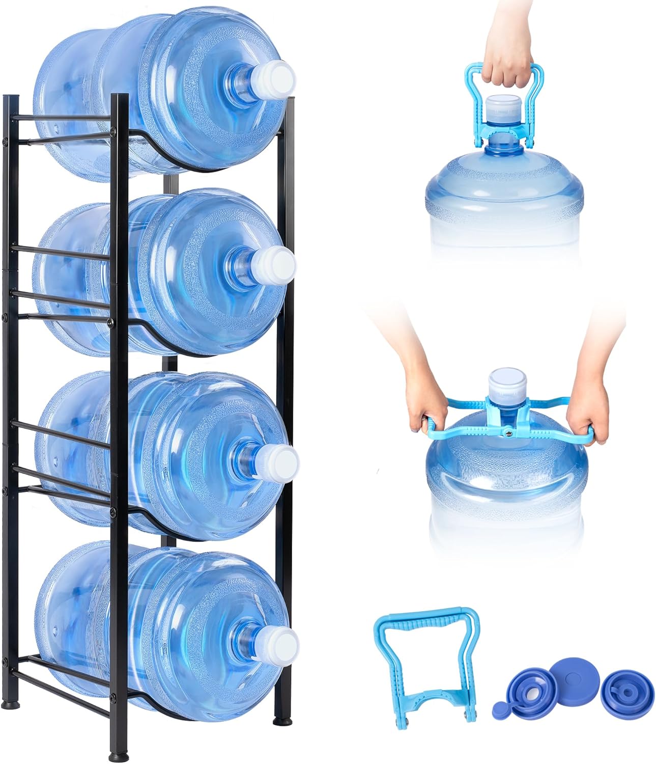 Klvied 5 Gallon Water Jug Holder,4-Tier Heavy Duty Water Jug Rack for Water Bottle Organizer, Detachable Water Bottle Storage Rack, 5 Gallon Water Cooler Jug Rack for Kitchen, Office, Living Room