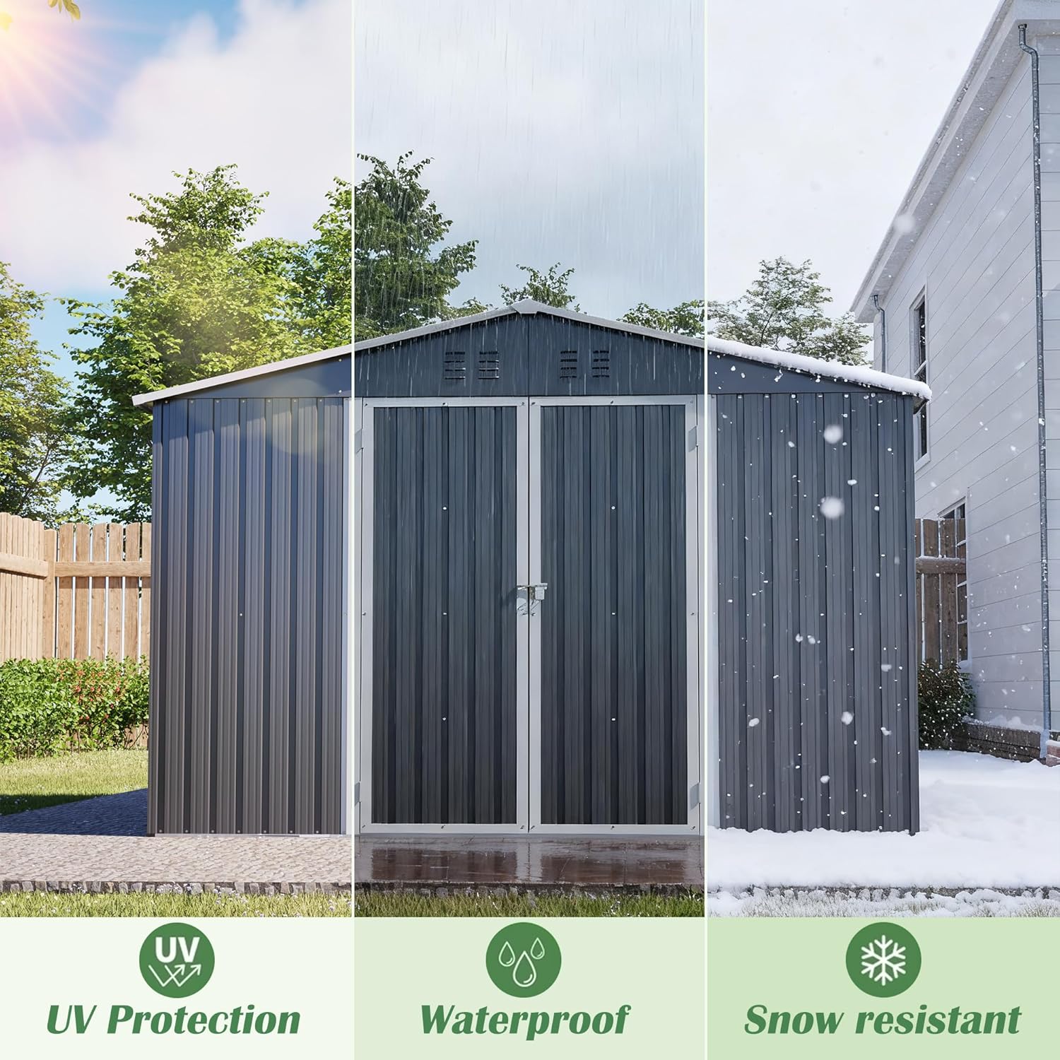 10 x 10 FT Outdoor Shed, Metal Storage Garden Shed with Lockable Door, Large Space Tool Shed for Backyard, Patio, Lawn