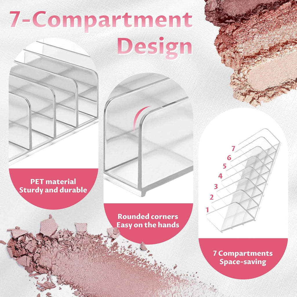 Diakey 4 Pack Eyeshadow Palette Makeup Organizer, 7-Section Acrylic Cosmetic Holder for Vanity, Drawer, Bathroom, Mail Sorter Business Card Holder Bill Money Divider, Clear