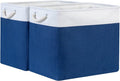 Bidtakay Large Canvas Organization Bins Set of 2 Navy Blue Rectangular Baskets 17x12x15 in for Blankets, Clothes, Towels, Dog Toys Storage