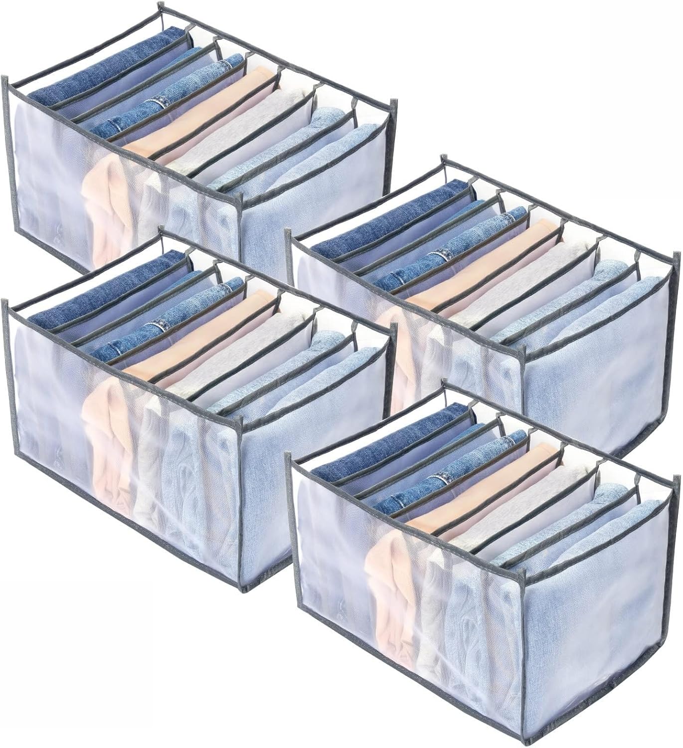 7 Grids Washable Wardrobe Clothes Organizer,Clothing Storage Bins,Drawer Organizer for Clothing,Drawer Dividers for Clothes, Mesh Separation Box for Underwear, Socks, Scarves, Jeans
