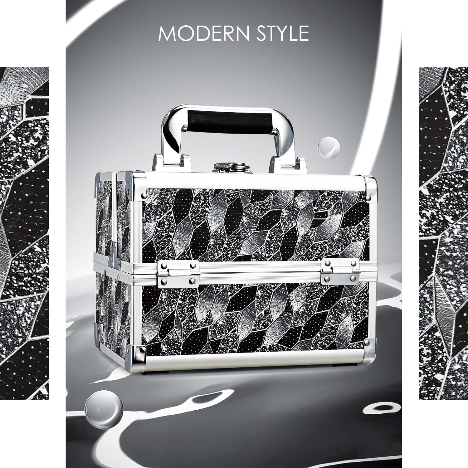 Joligrace Makeup Case Organizer Makeup Box Portable Cosmetic Train Case Hard Vanity Storage with 2 Trays Mirror Locking Make Up Travel Case for Cosmetics Nail Kits Travelling Organizer Modern Style