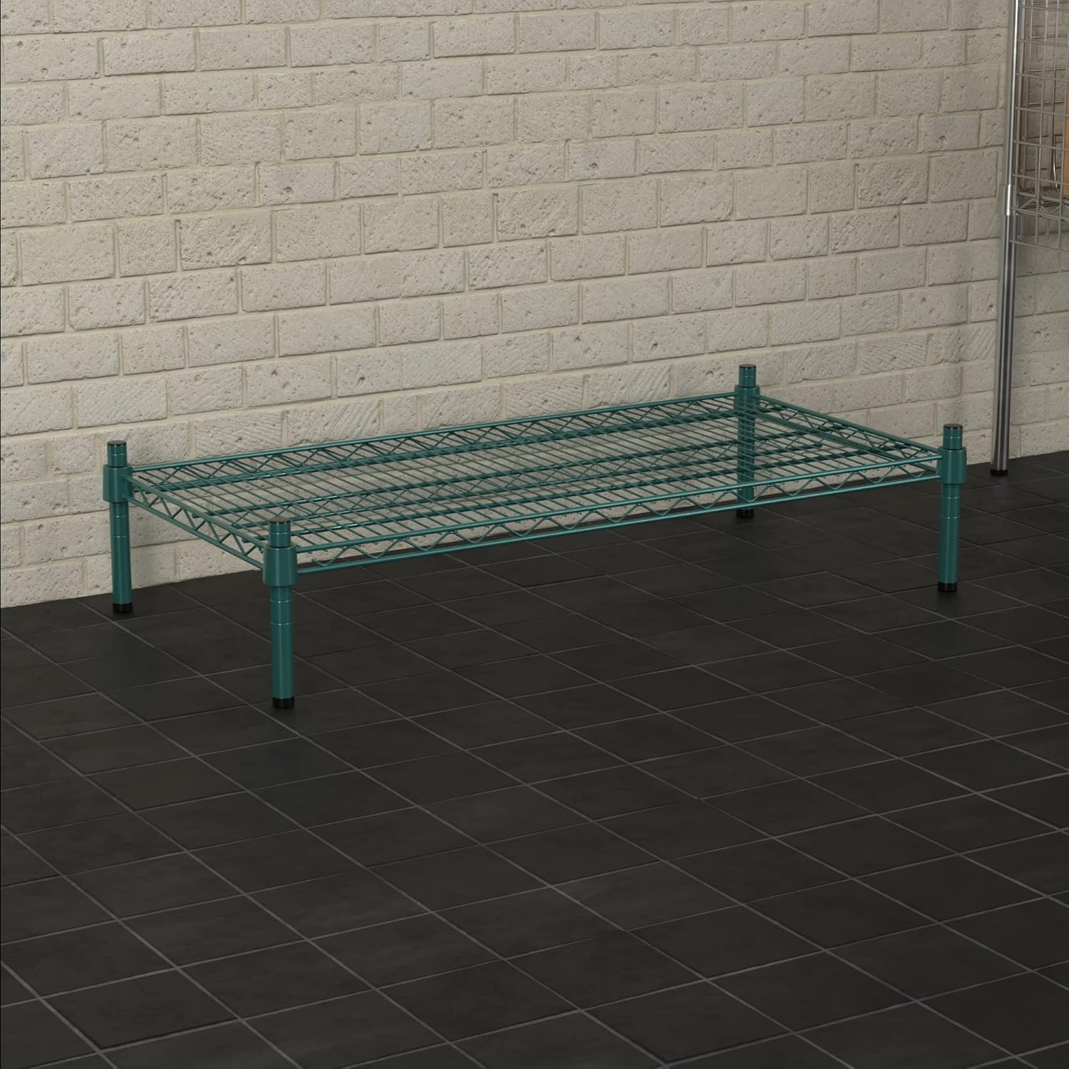 18" x 36" NSF Green Wire Stationary Dunnage Storage Rack with 8" Posts Ideal for Commercial Kitchen Home Garage Warehouse Shelters