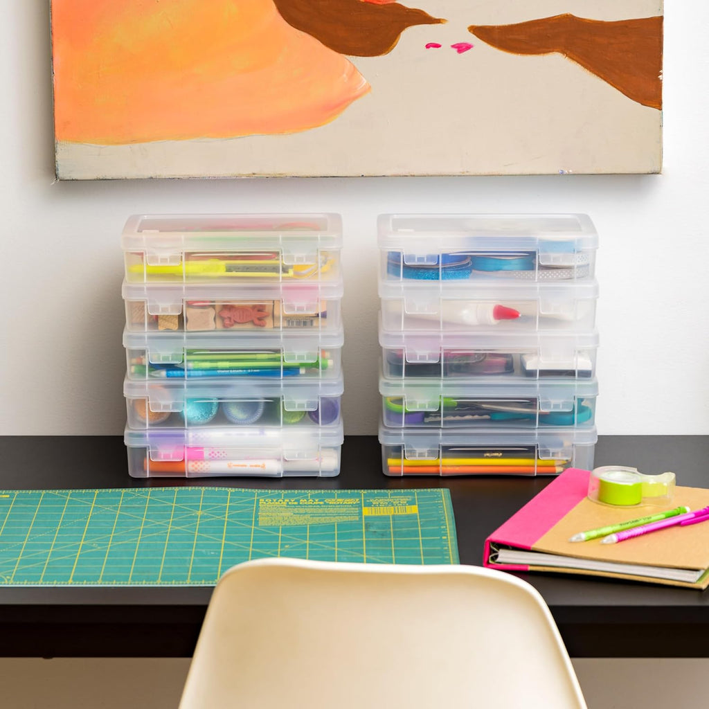 IRIS USA Pencil Case Boxes, 6-Pack, |Made in USA|, Plastic Bead Organizing Containers with Snap Lid for Arts, Crafts, Ephemera, Stickers, & Dance Cheer, Clear - Medium