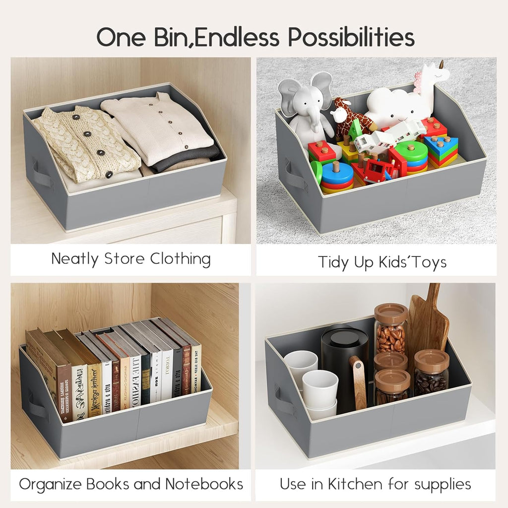 Large Closet Organizers and Storage Bins - 8 Pack Trapezoid Storage Baskets for Shelves, Foldable Fabric Baskets with Handles Ideal for Closet, Basket, Wardrobe and Shelf Storage, Grey