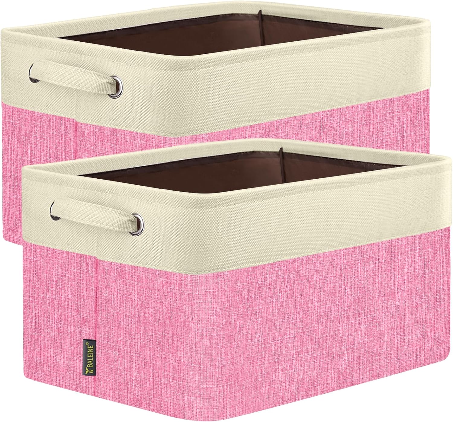 BALEINE 2 Pack Fabric Storage Bins for Shelves, Linen Storage Baskets for Organizing, Decorative Closet Bins for Clothes, Home (Pink, 17''x13''x10.5'')