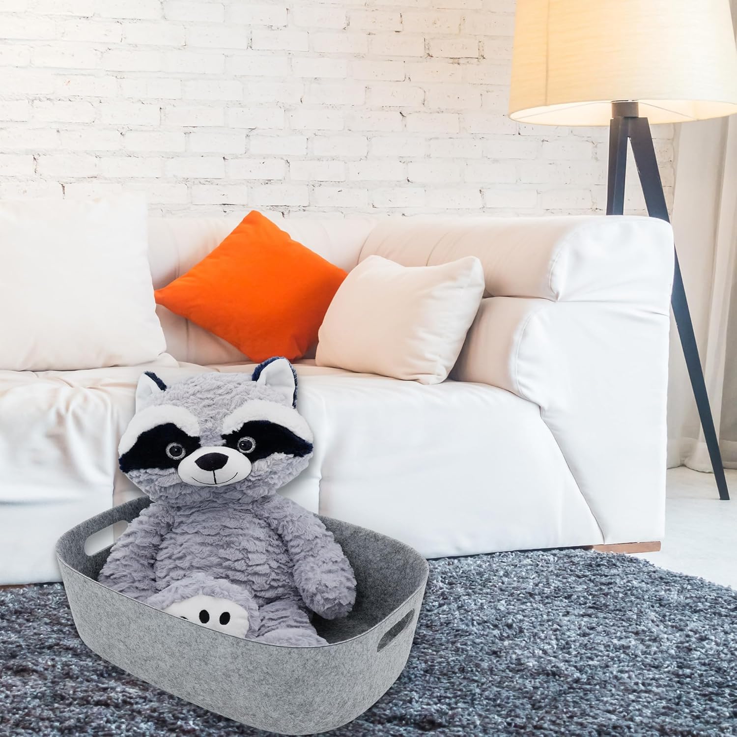 Welaxy Large Storage Basket Felt Open Desk Organize bin Shelf baskets with handles light weight carry for Magazines Books Junk Kids Toys Pet toy Clothes Laundry (Gray)