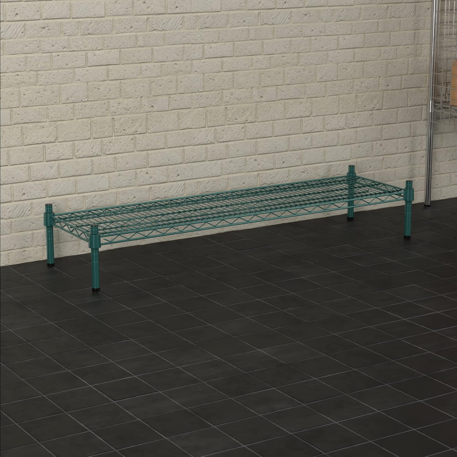 14" x 48" NSF Green Wire Stationary Dunnage Storage Rack with 8" Posts Ideal for Commercial Kitchen Home Garage Warehouse Shelters