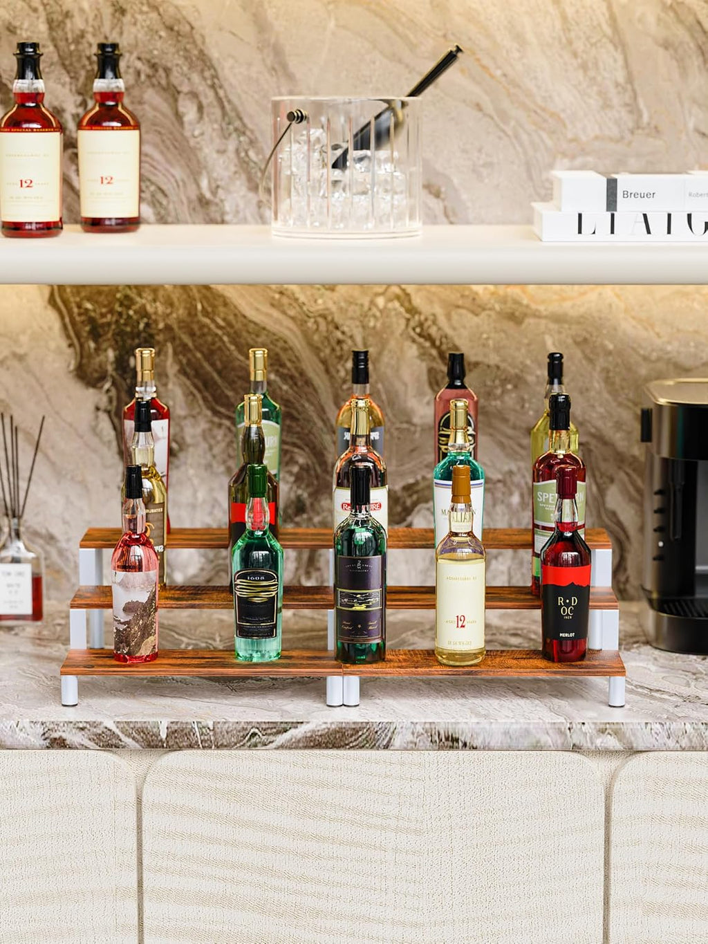 Wooden Display Stand Riser, 3 Tier Perfume Organizer Stand Cupcake Stand Holder, Tiered Display Stand Risers Display Shelf for Home and Shop (White, 4 pcs)