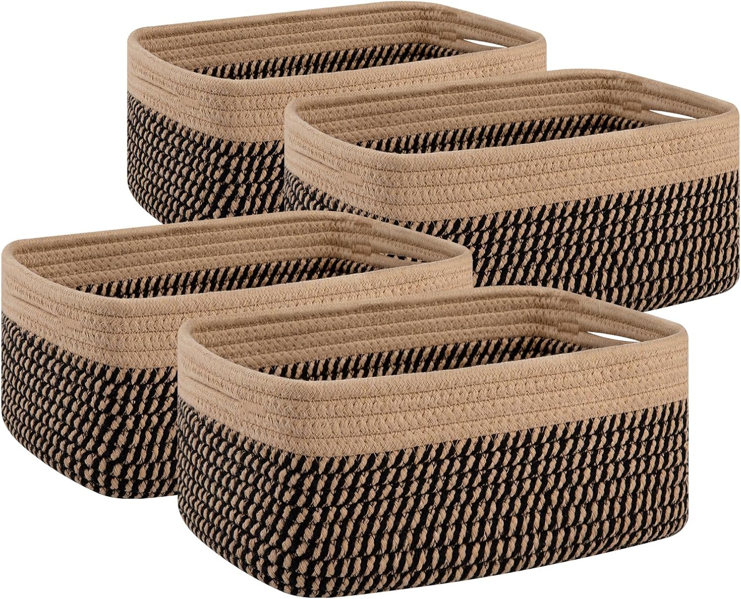 OIAHOMY 4 Pack Storage Baskets for Organizing, Small Bins for Shelves, Cute Decorative Storage Bins, Organizer Baskets for Gifts Empty, 11.8''Lx7.8''Wx4.7''H,Black/Yellow