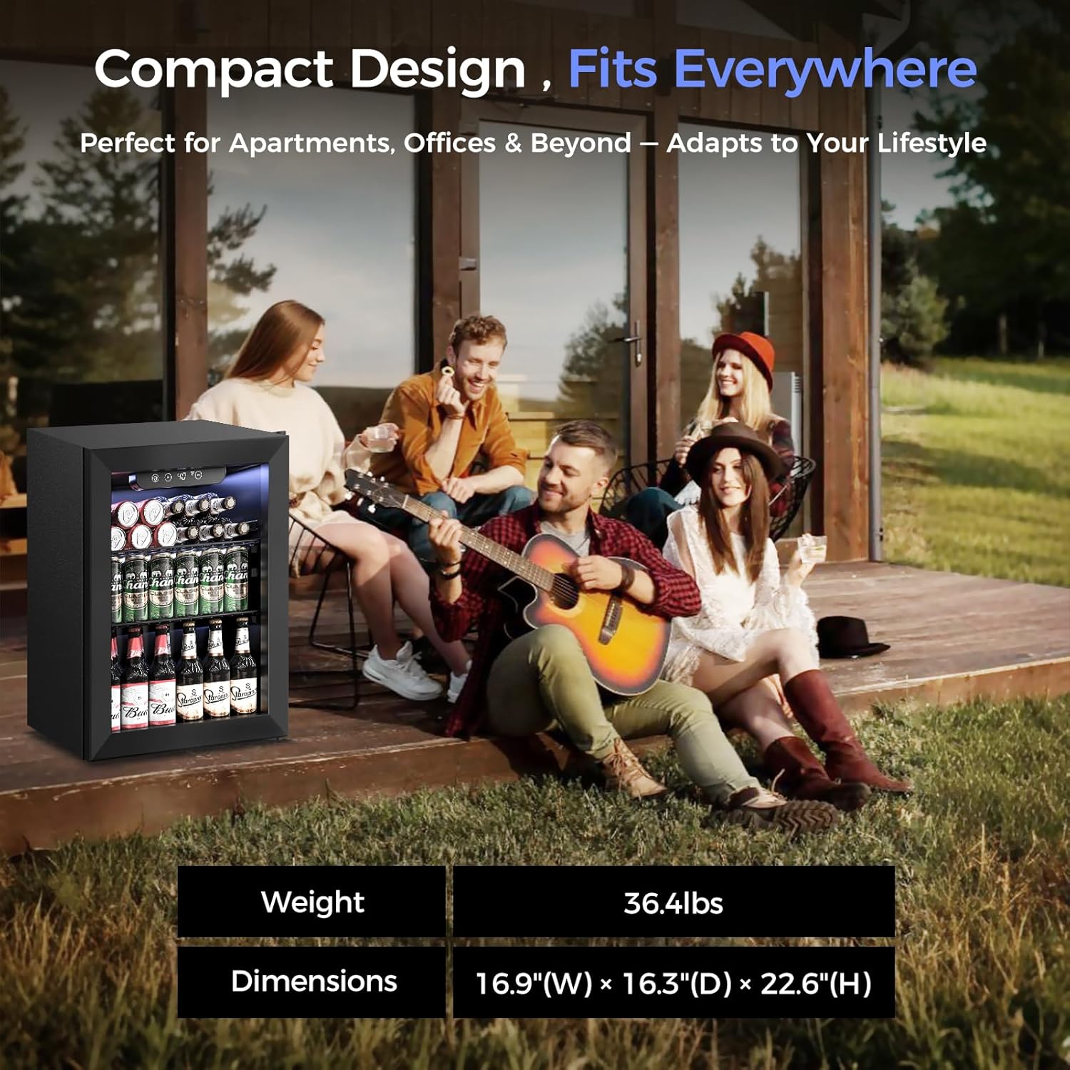 1.7 Cu.Ft Beverage Refrigerator Cooler - 68 Can Mini Fridge Glass Door for Drink Soda Beer Wine - Small Refrigerator for Bedroom Office Home Dorm Bar, Black