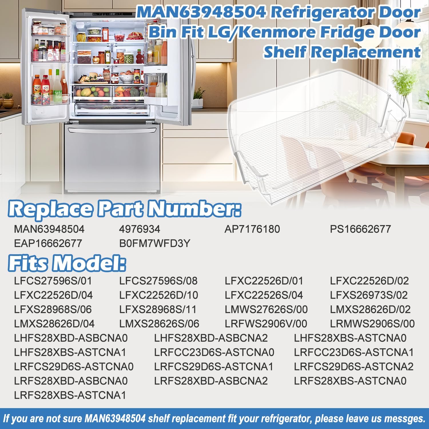 Upgraded MAN63948504 Refrigerator Door Shelf Bin,Compatible With LG/Kenmore Refrigerator Door Shelf Replacement,Replaces LFXS26973S LMXS28626S LFXC22526D Refrigerator Fridge Door Shelves 63948504