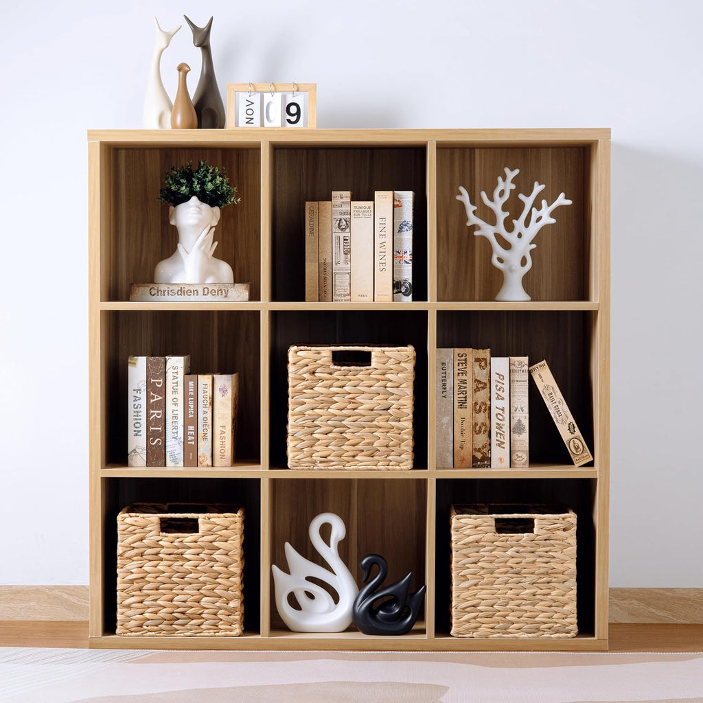 10.5x10.5 Water Hyacinth Storage Baskets, Collapsible Square Wicker Baskets Cube Storage Bins for IKEA Kallax, Set of 3