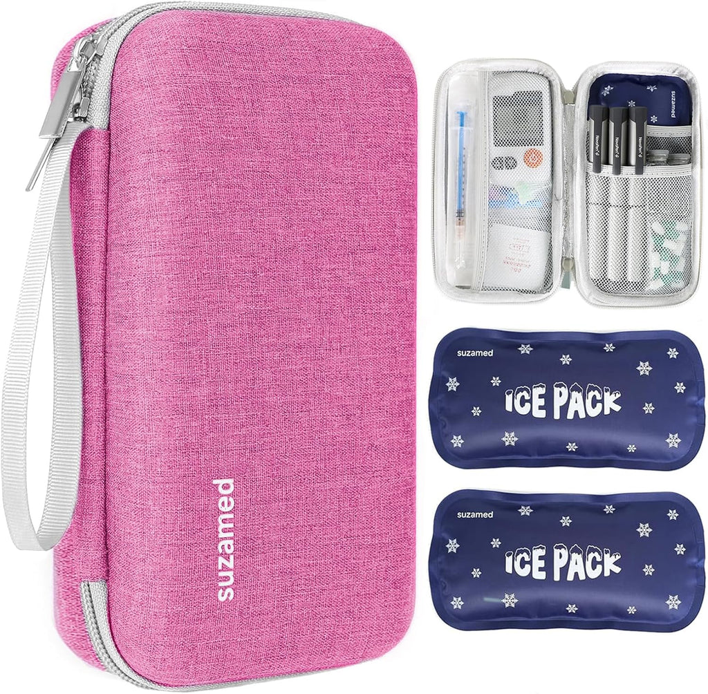 Insulin Cooler Travel Case,EVA Insulation Travel Medicine Kit with 2 Ice Packs for Diabetes Care,Insulin Pen and Other Diabetic Supplies (Pink)