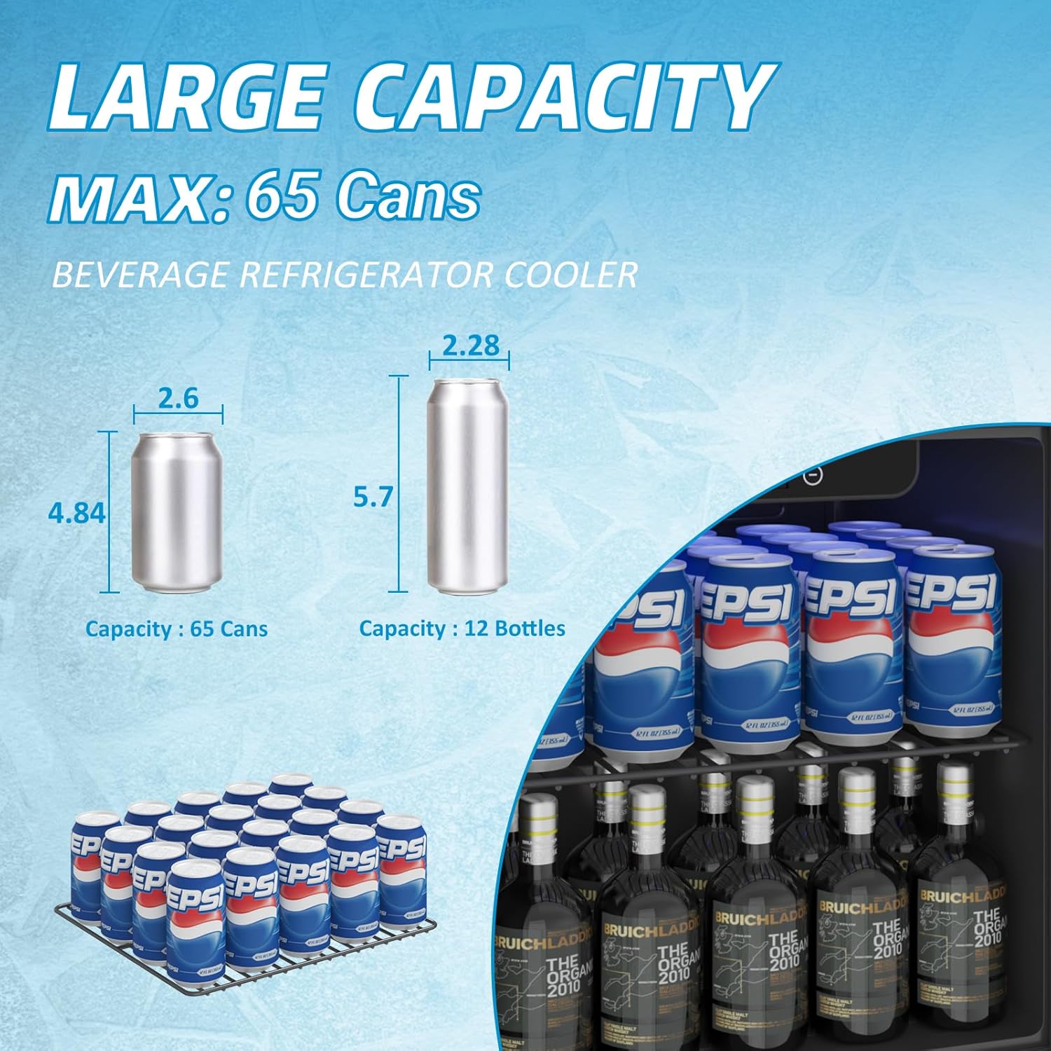 1.4 Cu Ft/65 Can Mini Fridge, Freestanding 17 Inch Beverage Refrigerator with Glass Front Door for Soda, Beer Under Counter Drink Refrigerator with Adjustable Shelves(Silver)