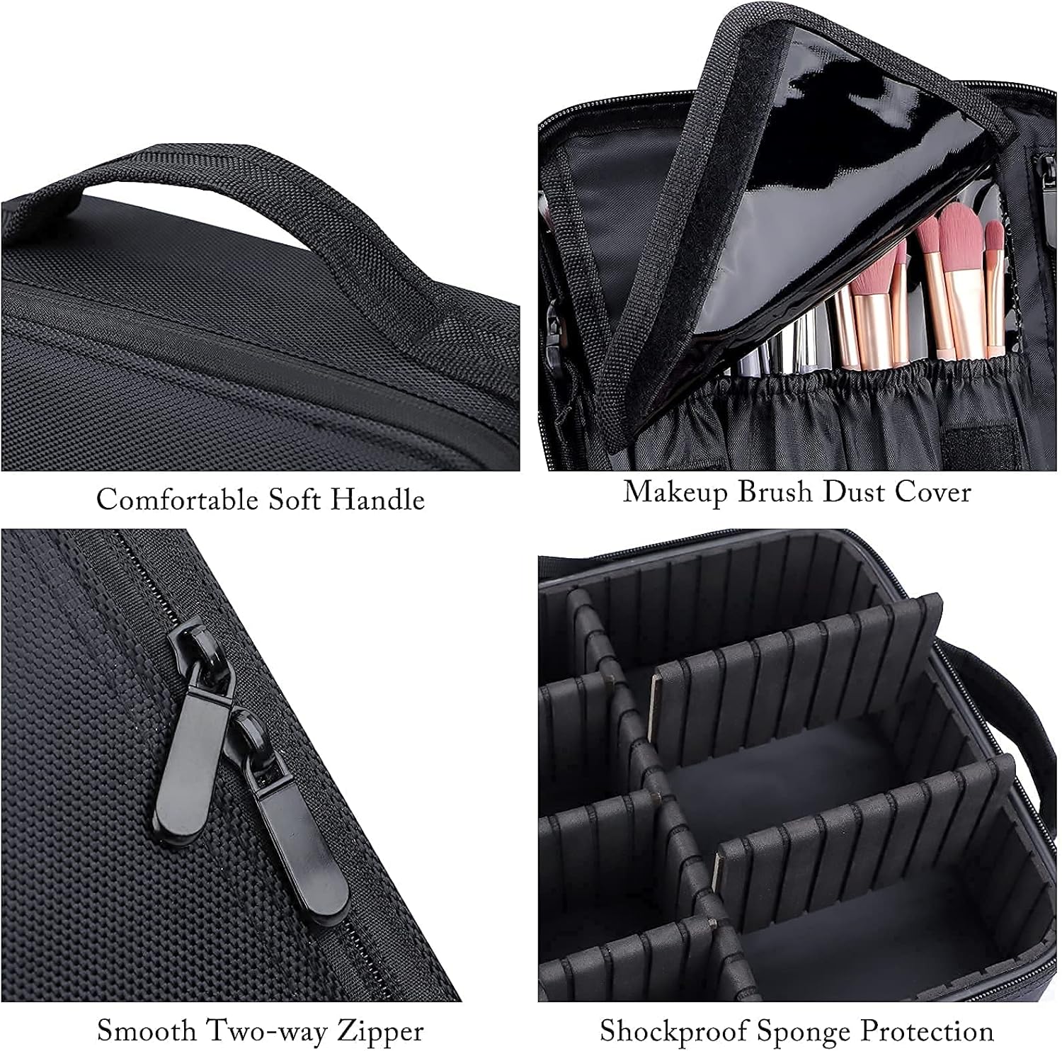 JOURMON Travel Makeup Bag, Large Capacity Cosmetic Train Case for Women Portable Pouch Open Flat Artist Brushes Toiletry Jewelry Digital Organizer Storage Bag with Adjustable Dividers