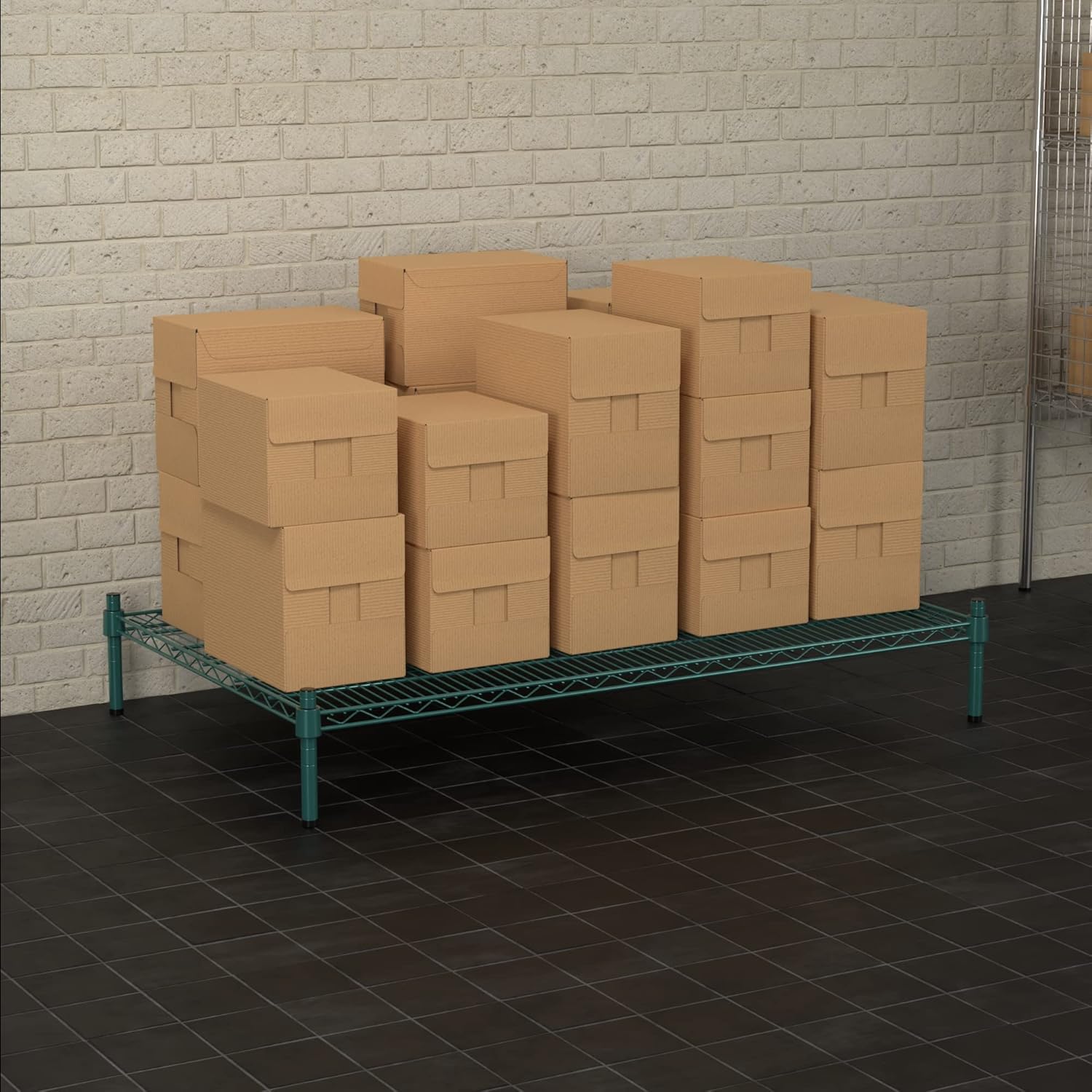 30" x 48" NSF Green Wire Stationary Dunnage Storage Rack with 8" Posts Ideal for Commercial Kitchen Home Garage Warehouse Shelters