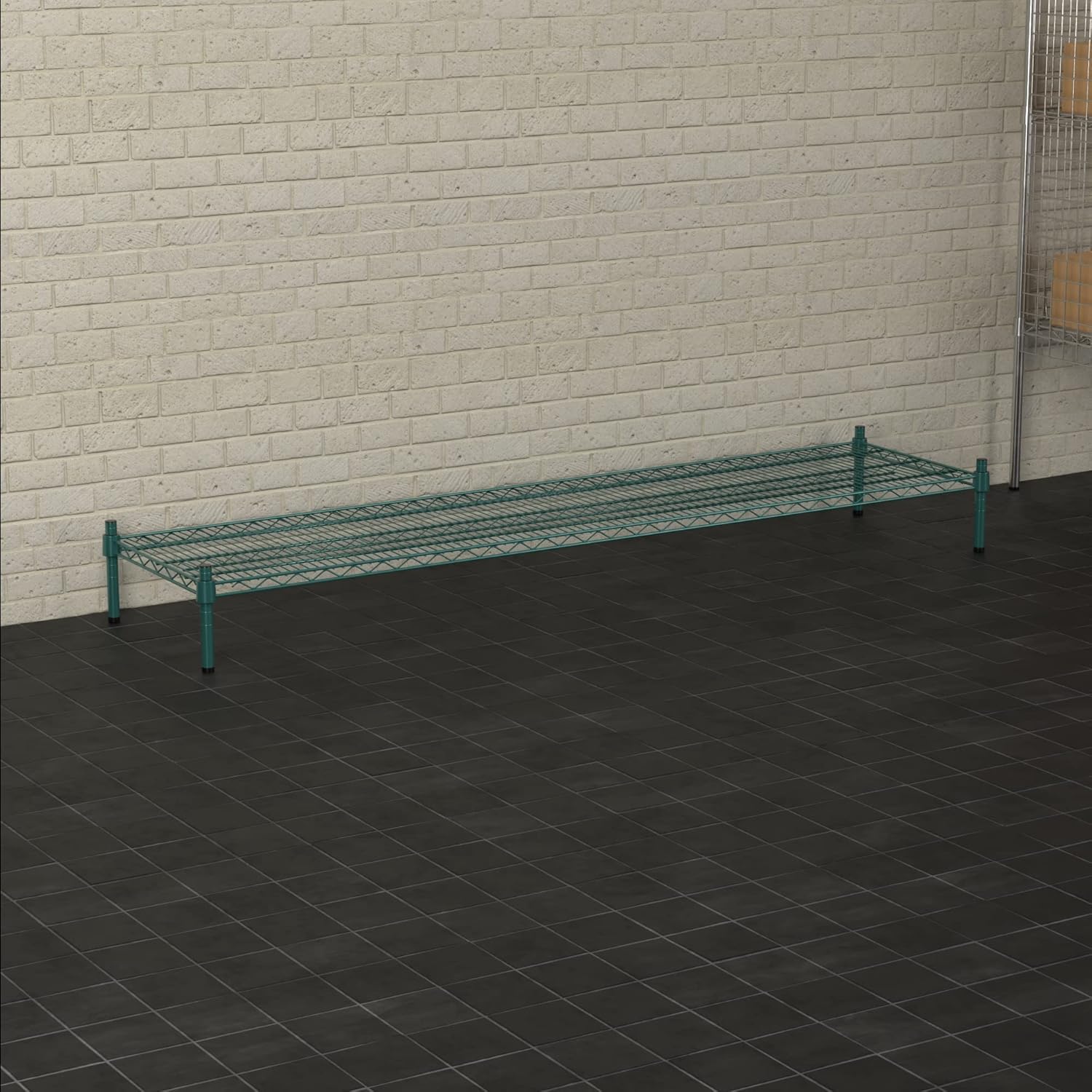18" x 72" NSF Green Wire Stationary Dunnage Storage Rack with 8" Posts Ideal for Commercial Kitchen Home Garage Warehouse Shelters