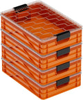 SIDIO Quarter Crate 4 Pack of Stackable Storage Bins - Organizer Bins with Dividers for Garage Organization, Home Storage - Heavy Duty Plastic Containers - 19.16” x 12.75”x 4.57” (Orange)