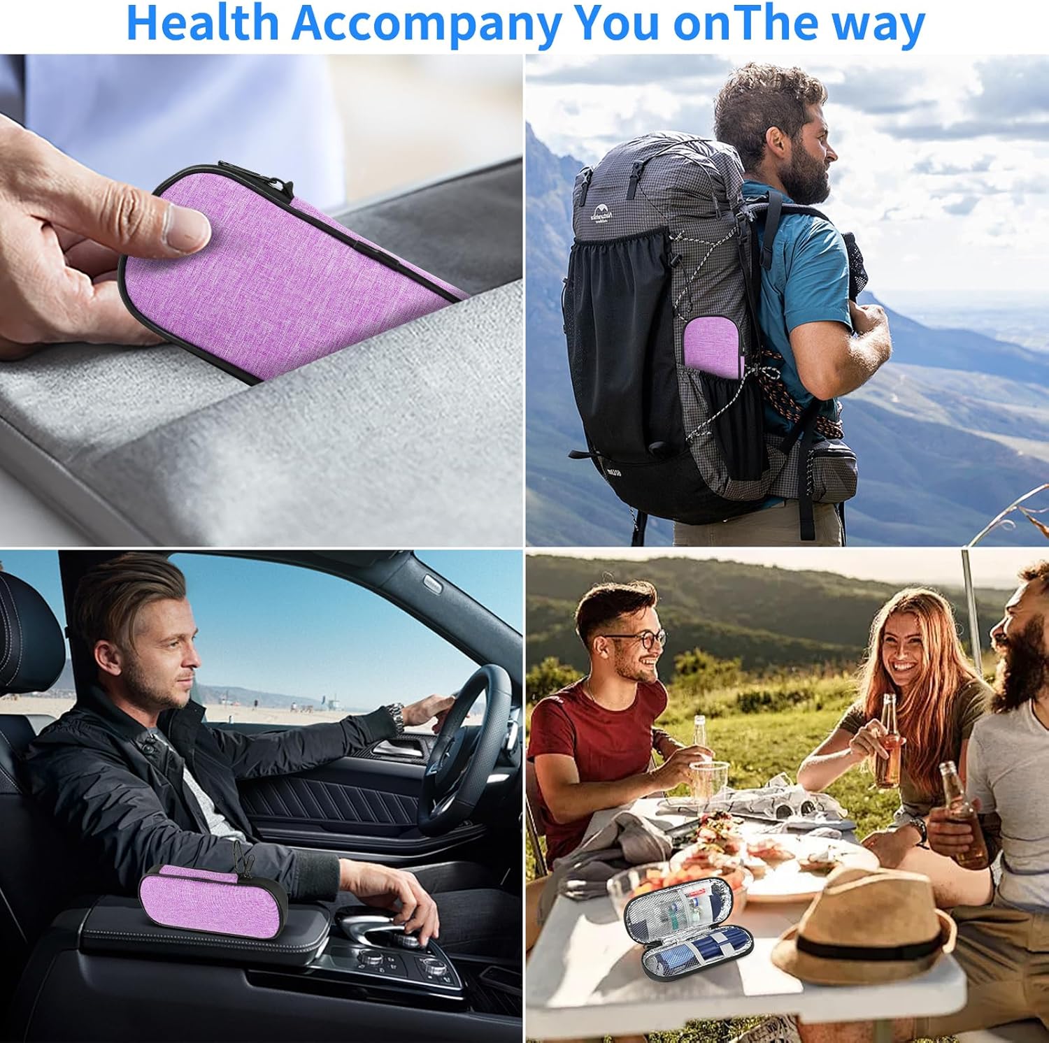 Insulin Pen Cooler Travel Case with 2 Reusable TSA Approved Ice Packs, Diabetic Medication Insulated Cooler Bag for Insulin Pens and Other Diabetic Supplies Storage Purple