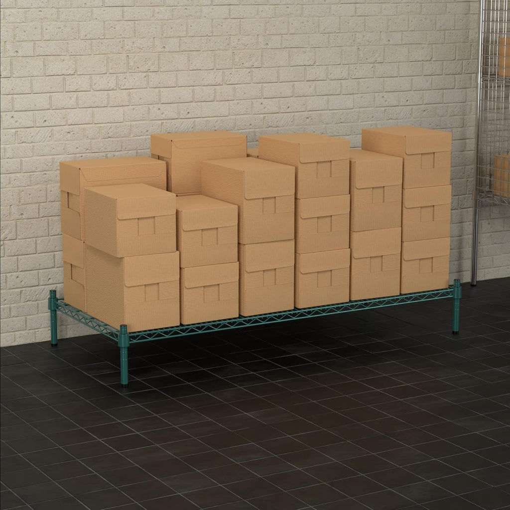 24" x 54" NSF Green Wire Stationary Dunnage Storage Rack with 8" Posts Ideal for Commercial Kitchen Home Garage Warehouse Shelters