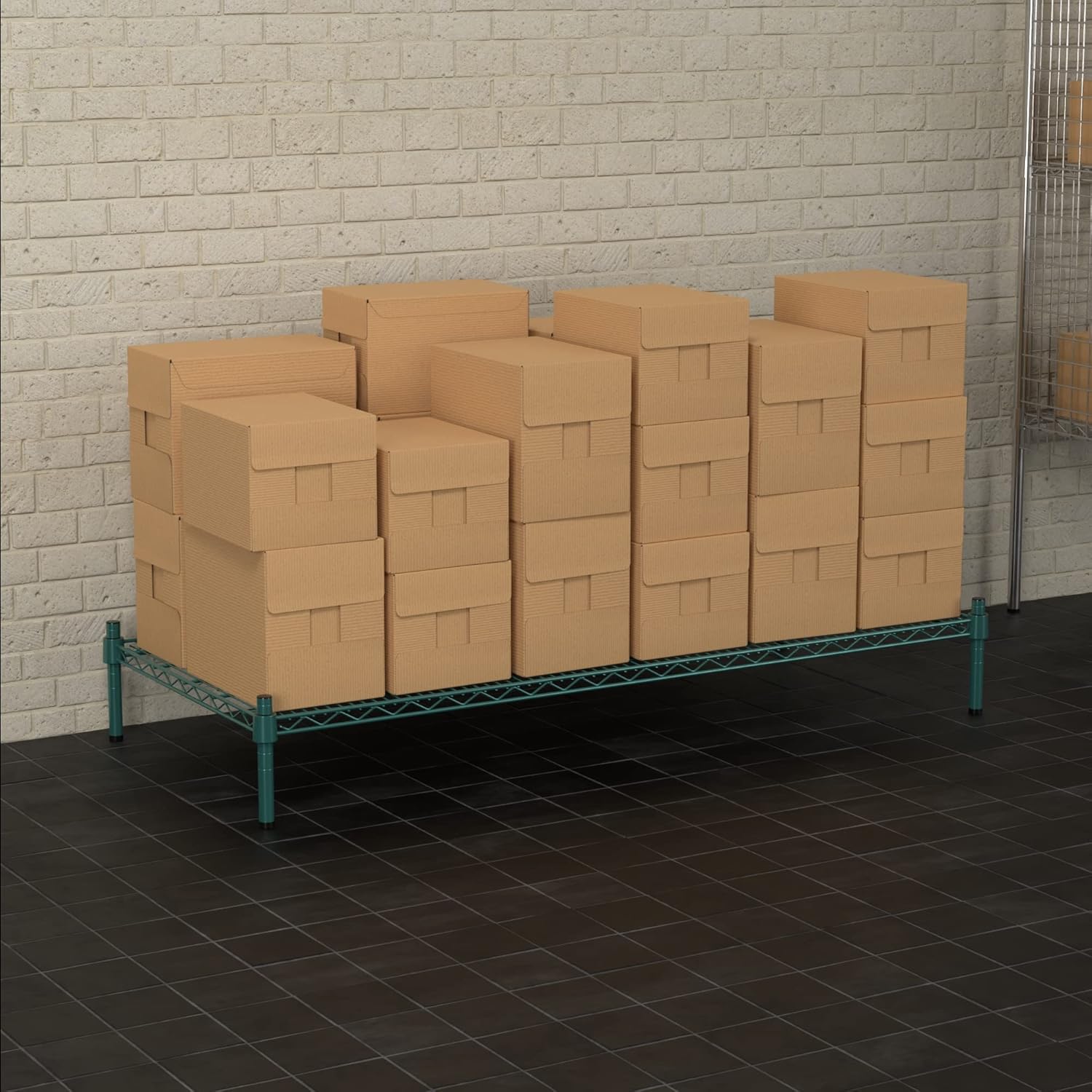 24" x 54" NSF Green Wire Stationary Dunnage Storage Rack with 8" Posts Ideal for Commercial Kitchen Home Garage Warehouse Shelters