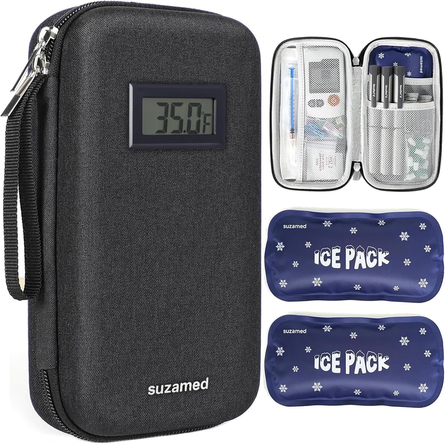 Insulin Cooler Travel Case,EVA Insulation Travel Medicine Kit with Temperature Display for Diabetes Care,Insulin Pen and Other Diabetic Supplies (Black-Temp)