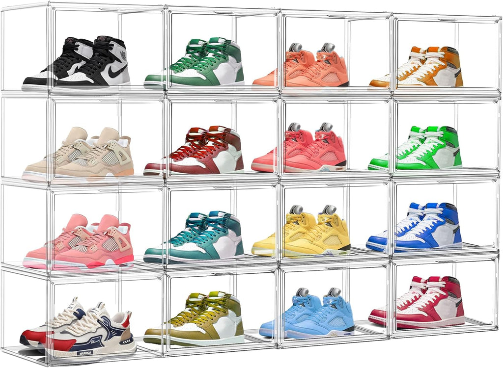 10 Pack Acrylic Shoe Boxes Stackable, Size 12 Clear Shoe Display Cases Plastic Shoe Container Boxes Sneaker Storage Bins