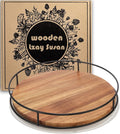 10" Acacia Wood Lazy Susan Turntable, Tomoaza Kitchen Organizer Turntable with Steel Sides, 360 Degree Lazy Susan for Countertop Cabinet or Dining Table (Black)