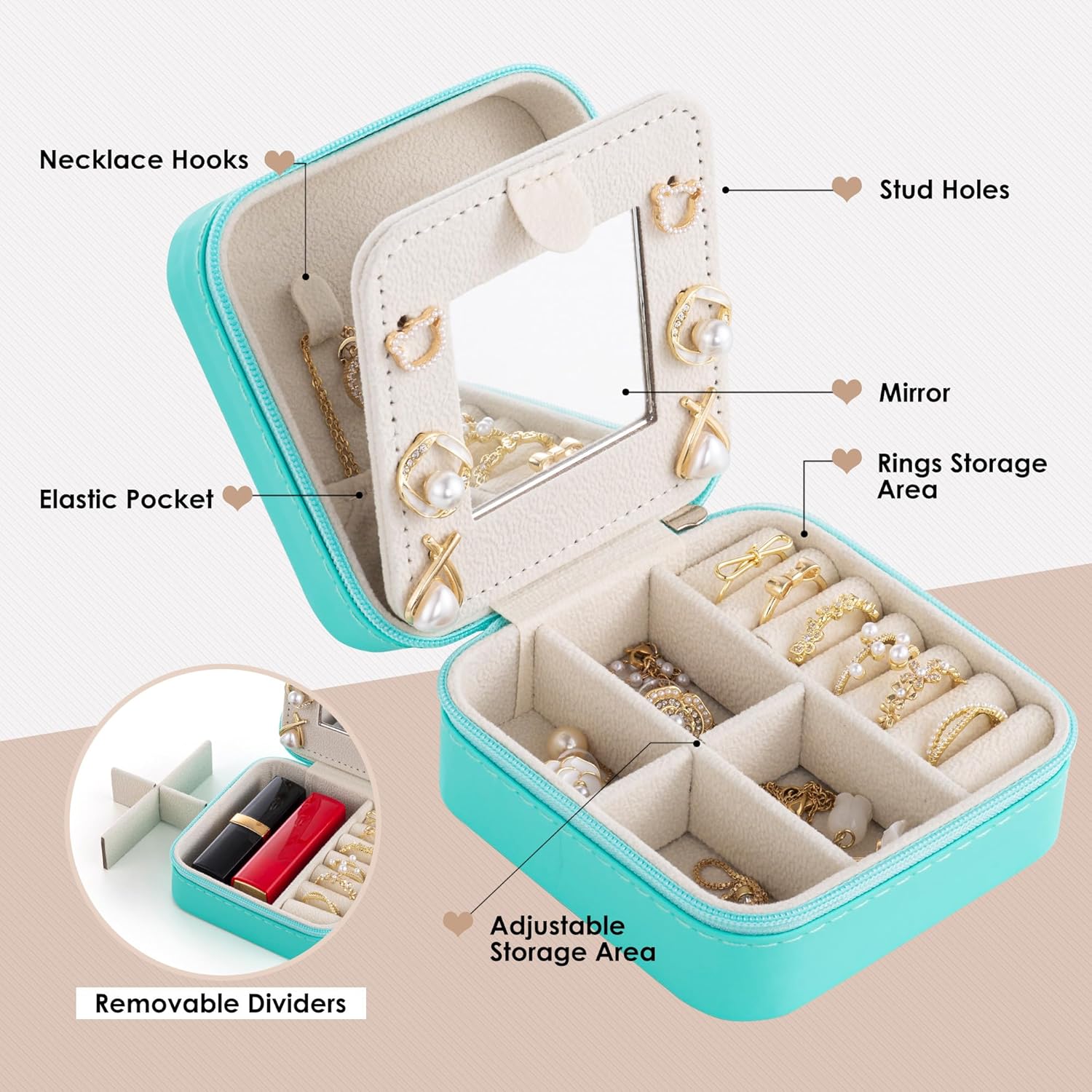 Initial Jewelry Box, Travel Jewelry Case, Blue, Modern, Mother's Day Gift for Women