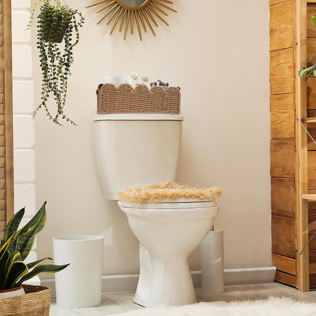 Storage Basket Wicker Baskets for Organizing Toilet Paper Storage Basket for Toilet Tank Top,Cream