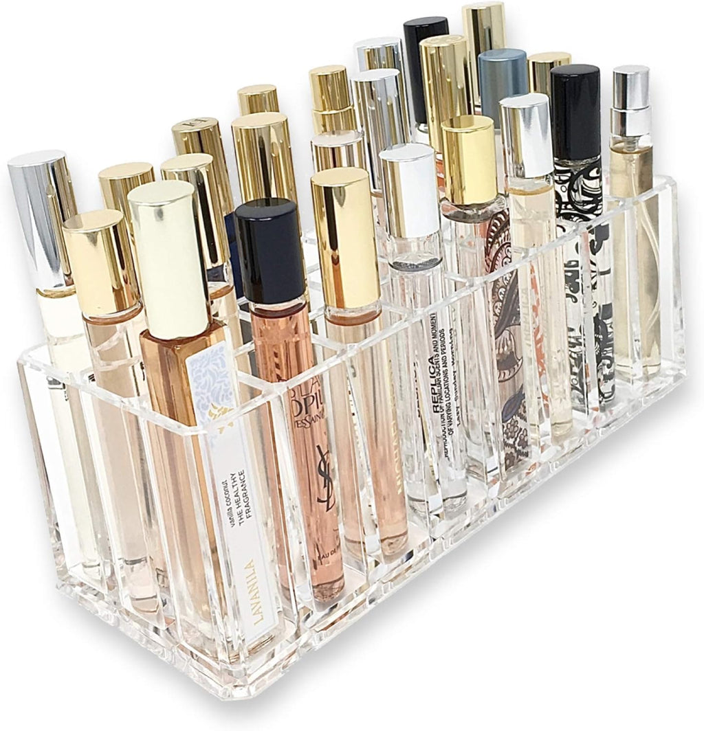 BY ALEGORY Acrylic Rollerball Perfume Organizer Beauty Scent Holder 24 Space Organization Refillable Container Tall Scented Oil Storage Display Case (2)