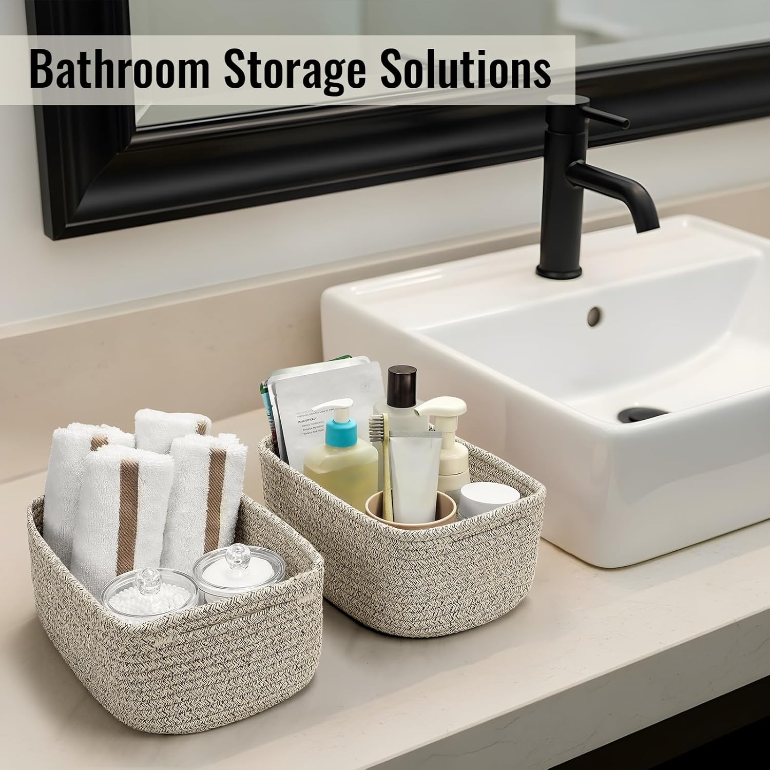 8 Pack Small Storage Baskets for Organizing, Woven Rope Bins for Bathroom, Closet, Shelf Organizer, Cute Cube Decorative Box for Towels, Baby Nursery, Toys, Gift Empty Baskets - 11.5"x7.5"x4.7"-Brown